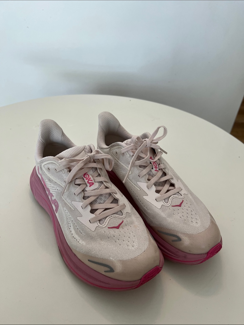 Hoka Women's Light Pink and Pink Running Sneakers